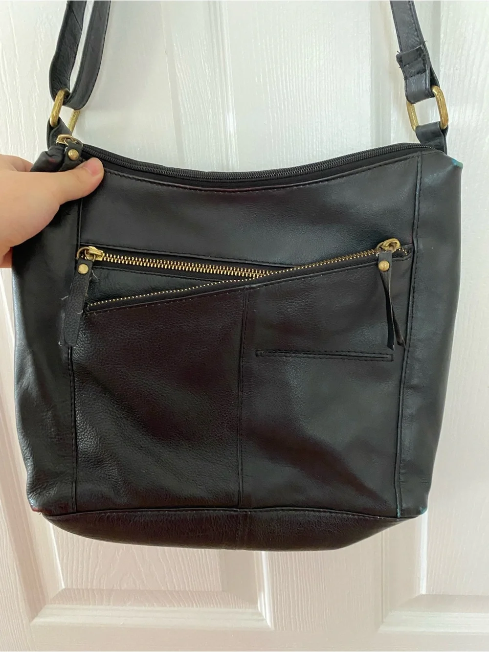 100% Genuine Leather Crossbody/Shoulder Bag-Soft Pebbled Leather-Brass Hardware